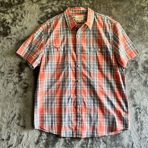 Lucky Brand Salmon Blue Plaid Shirt Mens L Button Up Dadcore Heritage Classic